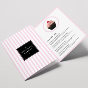 Retro Roze en Witte Strepen Bakkerij Menu Brochure