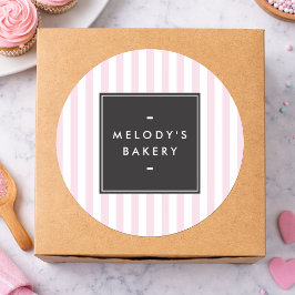 Retro Roze en Witte Strepen Bakkerij Ronde Sticker