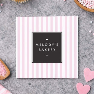 Retro Roze en Witte Strepen Bakkerij Vierkante Visitekaartje