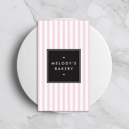 Retro Roze en Witte Strepen Bakkerij Visitekaartje