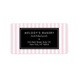 Retro Roze en Witte Stripes Bakery Etiket