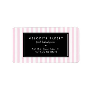 Retro Roze en Witte Stripes Bakery Etiket