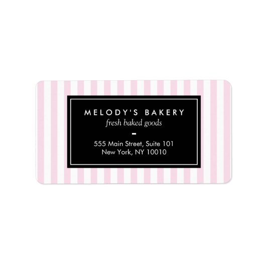 Retro Roze en Witte Stripes Bakery Etiket (Voorkant)
