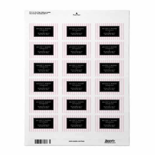 Retro Roze en Witte Stripes Bakery Etiket (Full Sheet)