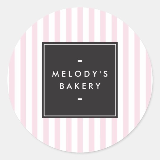 Retro Roze en Witte Stripes Bakery Ronde Sticker (Voorkant)