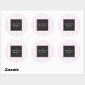 Retro Roze en Witte Stripes Bakery Ronde Sticker (Vel)