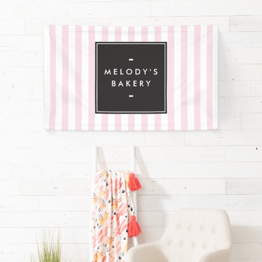 Retro Roze en Witte Stripes Bakery Spandoek (Insitu)