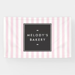 Retro Roze en Witte Stripes Bakery Spandoek