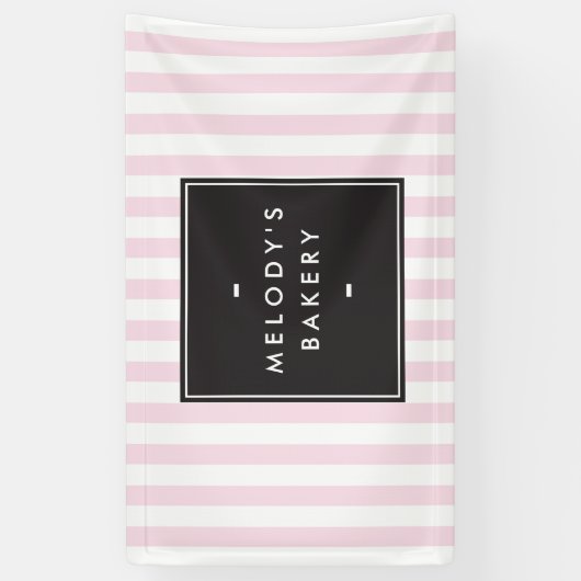 Retro Roze en Witte Stripes Bakery Spandoek (Verticaal)