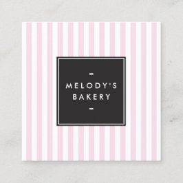 Retro Roze en Witte Stripes Bakery Vierkante Visitekaartje
