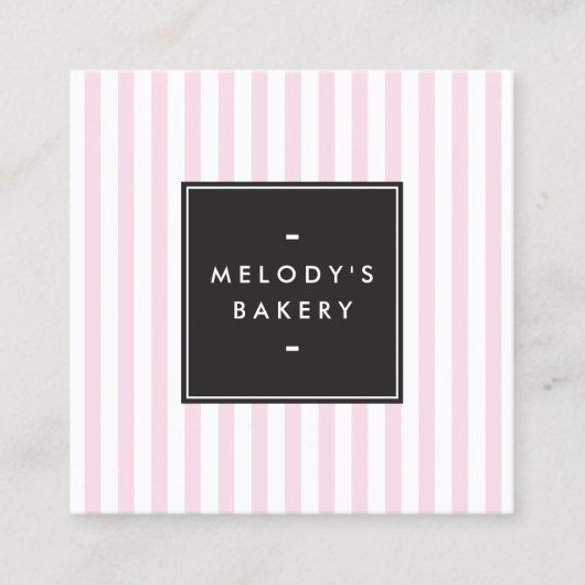 Retro Roze en Witte Stripes Bakery Vierkante Visitekaartje (Voorkant)