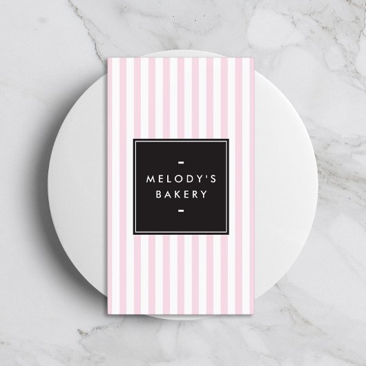 Retro Roze en Witte Stripes Bakery Visitekaartje
