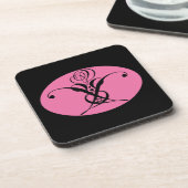 Retro Roze en Zwart Bloeiend Roos Drankjes Onderzetter (Linkerzijde)