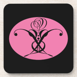 Retro Roze en Zwart Bloeiend Roos Drankjes Onderzetter