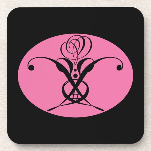 Retro Roze en Zwart Bloeiend Roos Drankjes Onderzetter (Voorkant)
