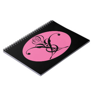 Retro Roze en Zwart Bloeiend Roos Notitieboek