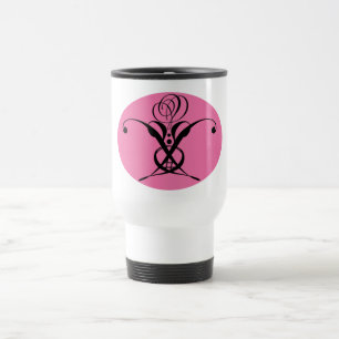 Retro Roze en Zwart Bloeiend Roos Reisbeker