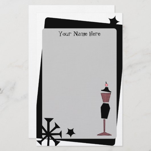 Retro  roze en zwart dress-formulier op maat briefpapier (Voorkant / Achterkant)