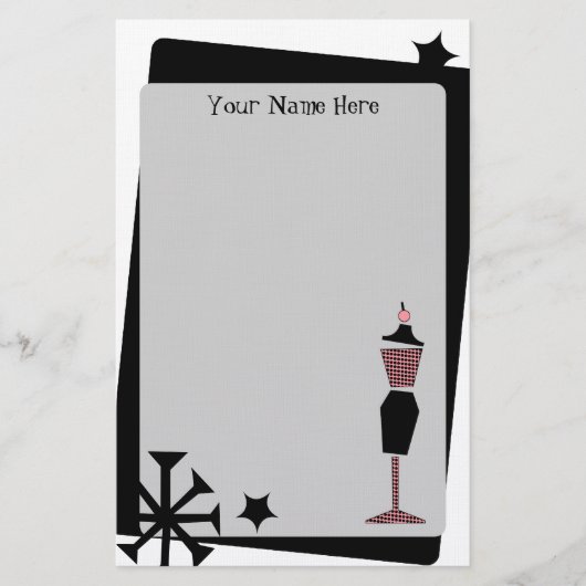 Retro  roze en zwart dress-formulier op maat briefpapier (Voorkant)