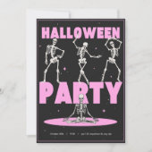Retro roze en zwart skelet dans Halloween Kaart (Voorkant)