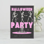 Retro roze en zwart skelet dans Halloween Kaart (Staand voorkant)