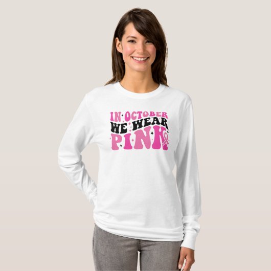 Retro roze en zwarte borstkanker bewustzijn t-shirt (Voorkant volledig)