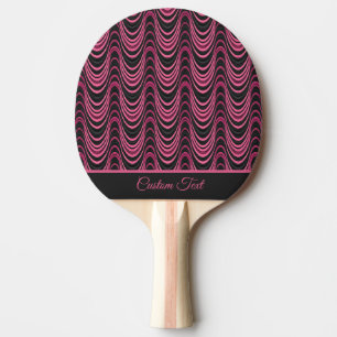 Retro Roze en Zwarte Golfvormig Abstract Patroon Tafeltennisbatje