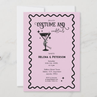 Retro Roze en Zwarte Kostuums en Cocktailparty Kaart