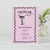 Retro roze en zwarte kostuums en cocktails Party Kaart (Staand voorkant)