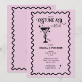 Retro roze en zwarte kostuums en cocktails Party Kaart (Voorkant / Achterkant)