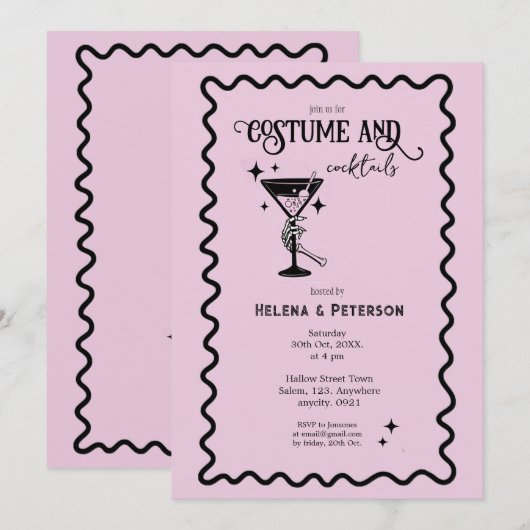 Retro roze en zwarte kostuums en cocktails Party Kaart (Voorkant / Achterkant)