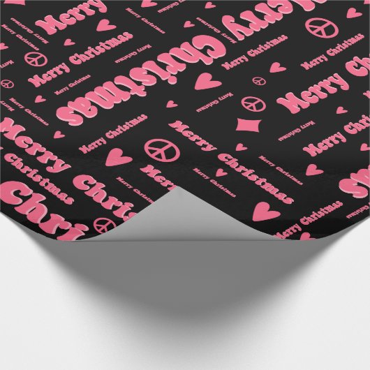 Retro Roze en zwarte prettige kerstvrede en liefde Cadeaupapier (Hoek)