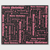 Retro Roze en zwarte prettige kerstvrede en liefde Cadeaupapier (Vlak)