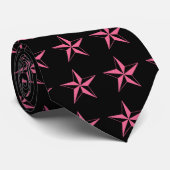 Retro Roze en zwarte sterren Stropdas (Opgerold)
