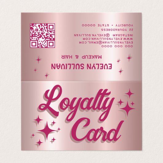 Retro roze faux oogschaduw palet loyaliteitskaart visitekaartje (Buitenkant ongevouwen)
