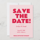 Retro Roze Fel Funky Modern Cadeaubord Foto Bruilo Save The Date (Voorkant)