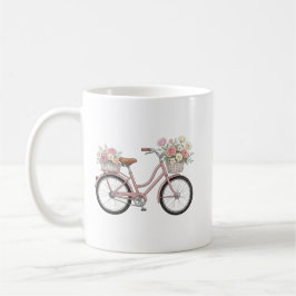 Retro Roze Fiets met Bloemstukken Sticker Koffiemok