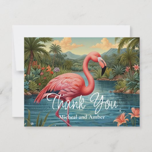 Retro roze flamingo bedankkaart (Voorkant)