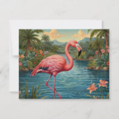 Retro roze flamingo bedankkaart (Achterkant)