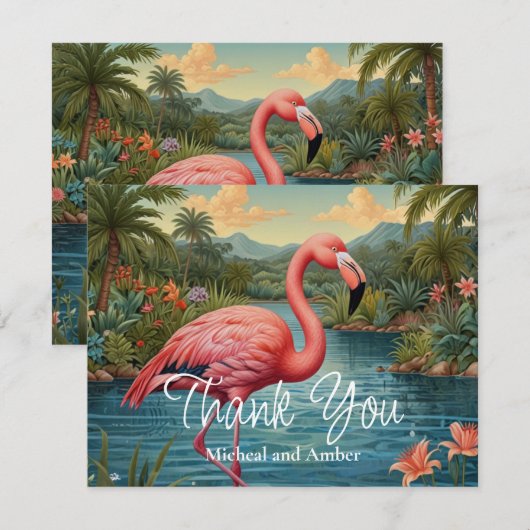 Retro roze flamingo bedankkaart (Voorkant / Achterkant)
