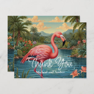 Retro roze flamingo bedankkaart