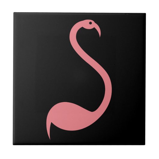 Retro Roze Flamingo Bird op Black Accent Tile Tegeltje (Voorkant)