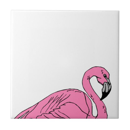 Retro Roze Flamingo Bird op White Tile Tegeltje (Voorkant)