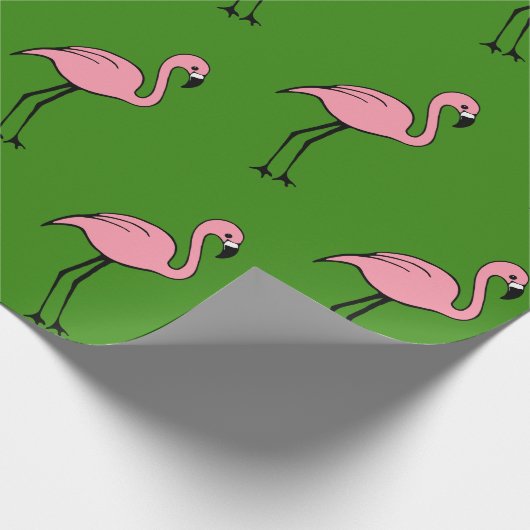 Retro roze flamingo cadeaupapier (Hoek)