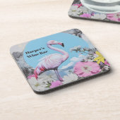 Retro roze flamingo collage bier onderzetter (Linkerzijde)
