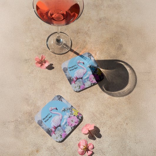 Retro roze flamingo collage bier onderzetter