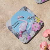 Retro roze flamingo collage bier onderzetter
