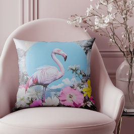 Retro roze flamingo collage kussen