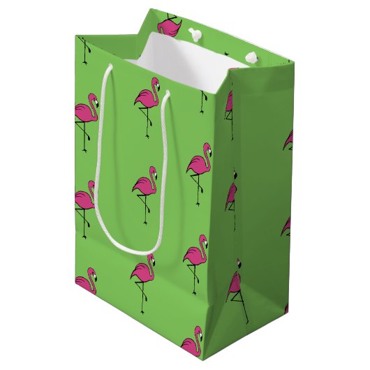 Retro Roze Flamingo Gift Bag Medium Cadeauzakje (Voorkant Gekanteld)