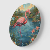 Retro roze flamingo grote klok (Hoek)